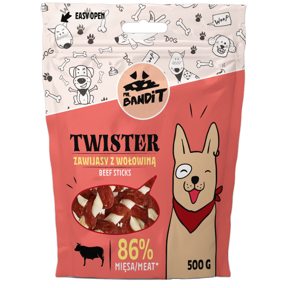 Mr. Bandit Twister mit Rind Snacks fr Hunde, 500g  ZuZu.land