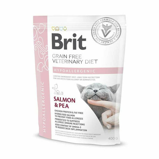 Brit GF Veterinary Diets Cat Hypoallergenic Sausā barība kaķiem ar lasi, hipoalerģiska, 0,4kg