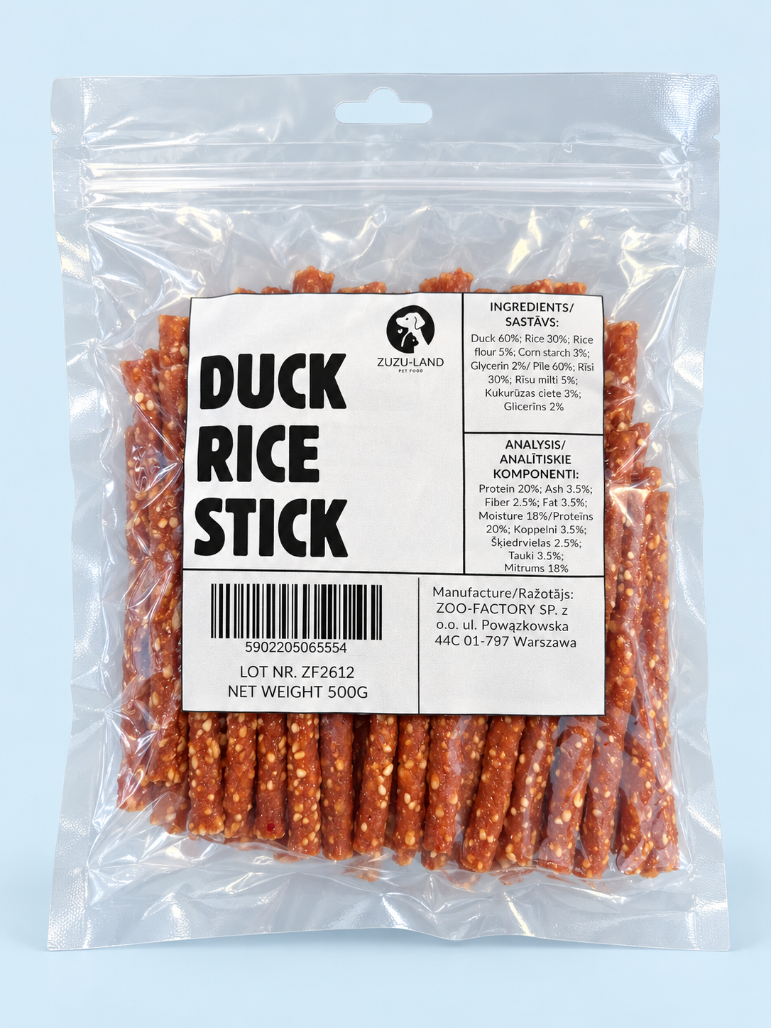 ZuZu.land Duck Rise Stick, Dog Treats, 500g