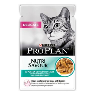 Purina PRO PLAN® Delicate Adult Mitrā barība kaķiem ar okeāna zivi, 85g