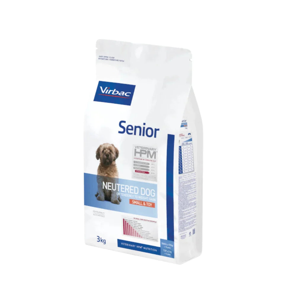 Virbac HPM Senior Neutered Dog Small & Toy Trockenfutter mit Schweinefleisch, 7 kg