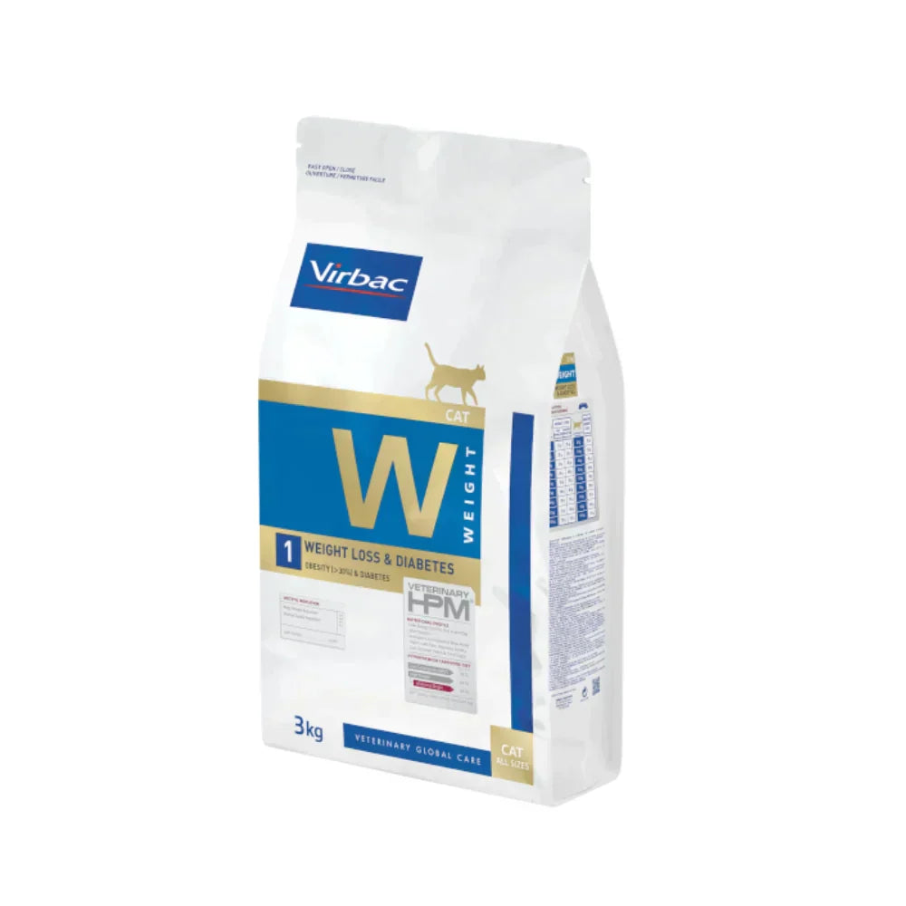 Virbac HPM Cat W1 Gewichtsverlust & Diabetes Trockenfutter für Katzen mit Schweinefleisch, 3 kg