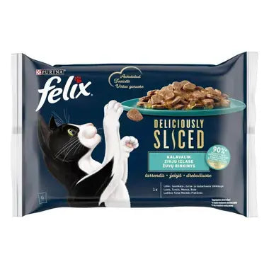 Purina FELIX DELICIOUSLY SLICED, Mitrā barība kaķiem zivs izlase 4*80g