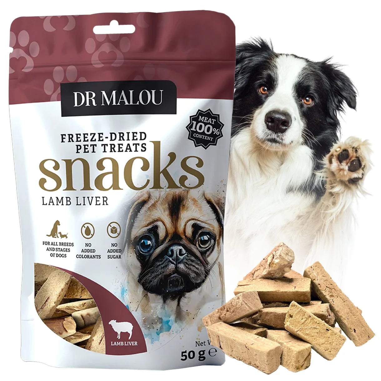 Dr Malou Freeze-Dried Meat Chunks with Lamb for Dogs, 50g