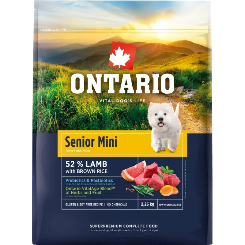 Ontario Dog Senior Mini Dry Dog Food with Lamb and Rice, 2.25 kg