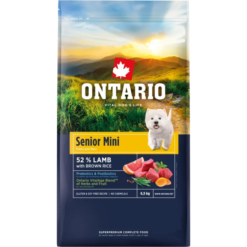 Ontario Dog Senior Mini Dry Dog Food with Lamb and Rice, 6,5 kg