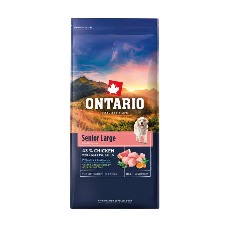 Ontario Dog Senior Large Dry Dog Food with Chicken and Potatoes, 12 kg