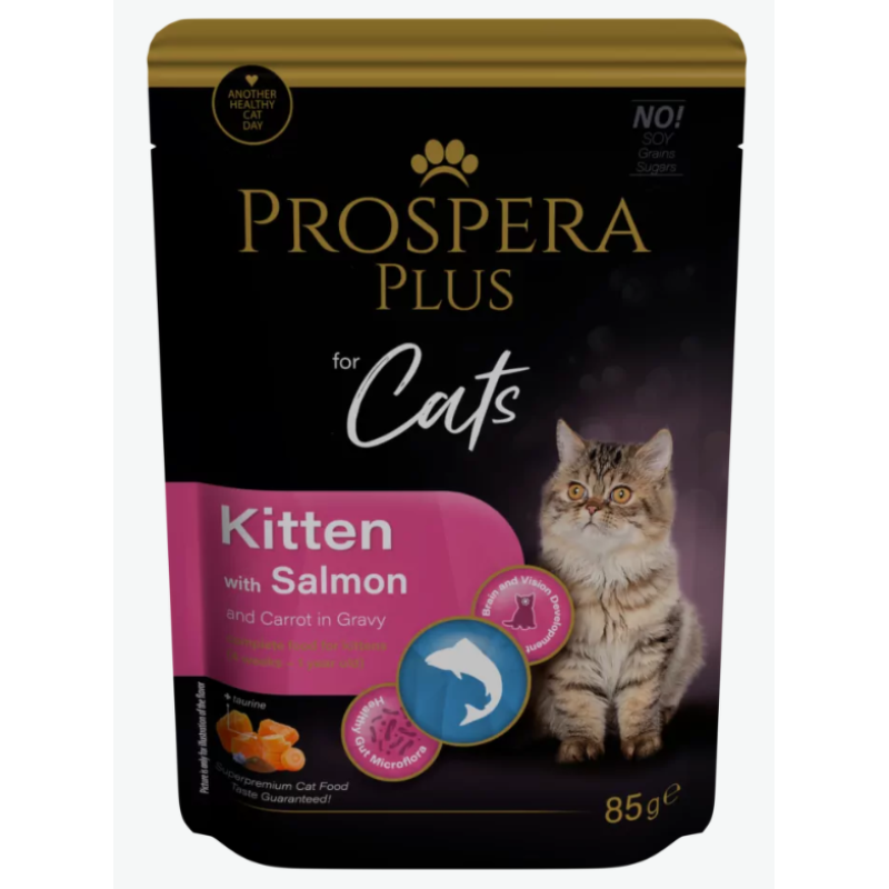 Prospera Plus, Cat Pouch Kitten, with Salmon and Carrot Wet Kitten Food, 85 g