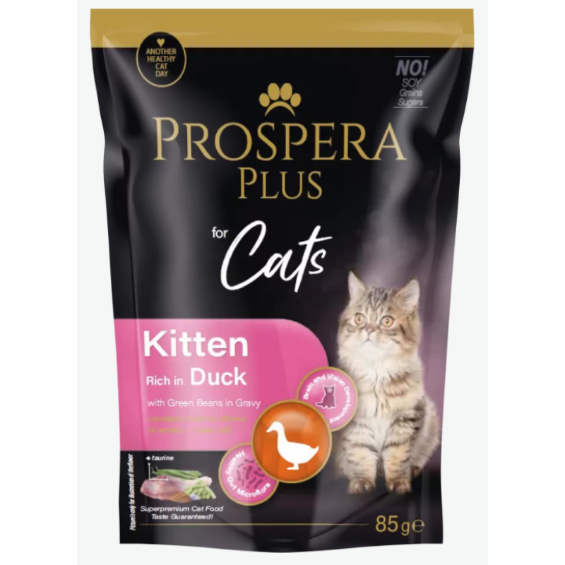Prospera Plus, Cat Pouch Kitten, with Duck and Green Beans Wet Kitten Food, 85 g