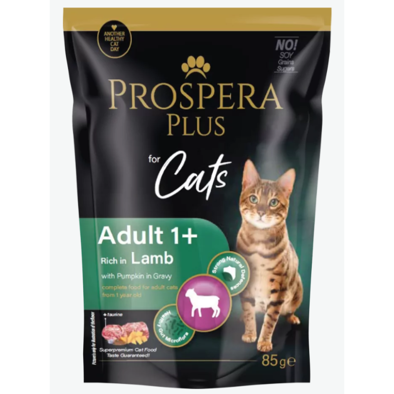 Prospera Plus, Cat Pouch Adult 1+, with Lamb and Pumpkins Wet Cat Food, 85 g