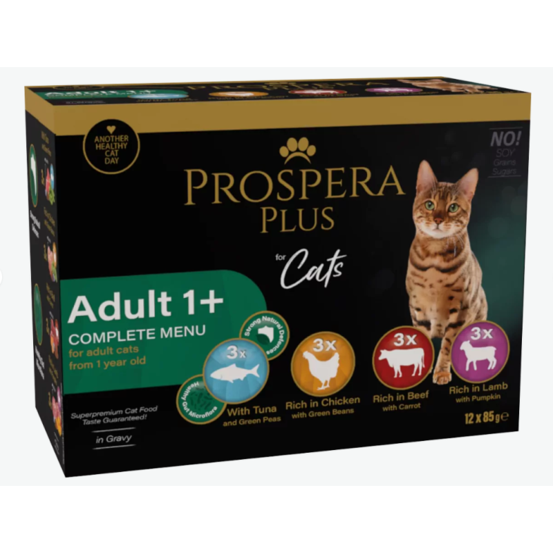 Prospera Plus, Pouch Adult 1+, Mix Wet Cat Food, 12 x 85 g