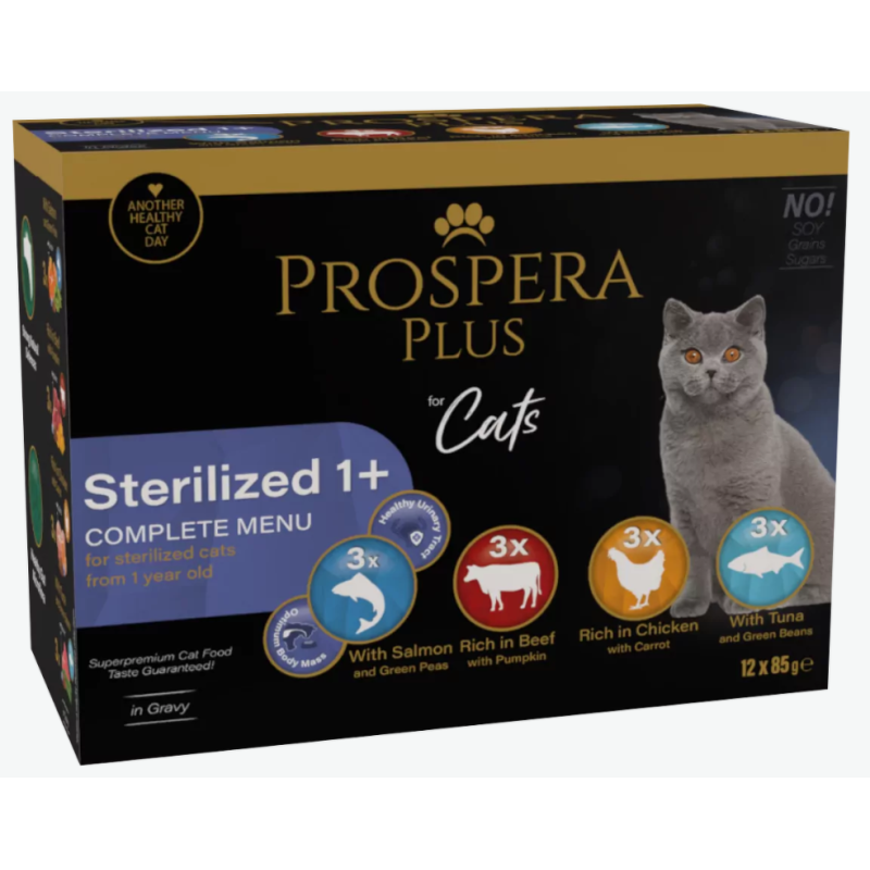 Prospera Plus, Cat Pouch Sterilized 1+, Mix Wet Cat Food, 12 x 85 g