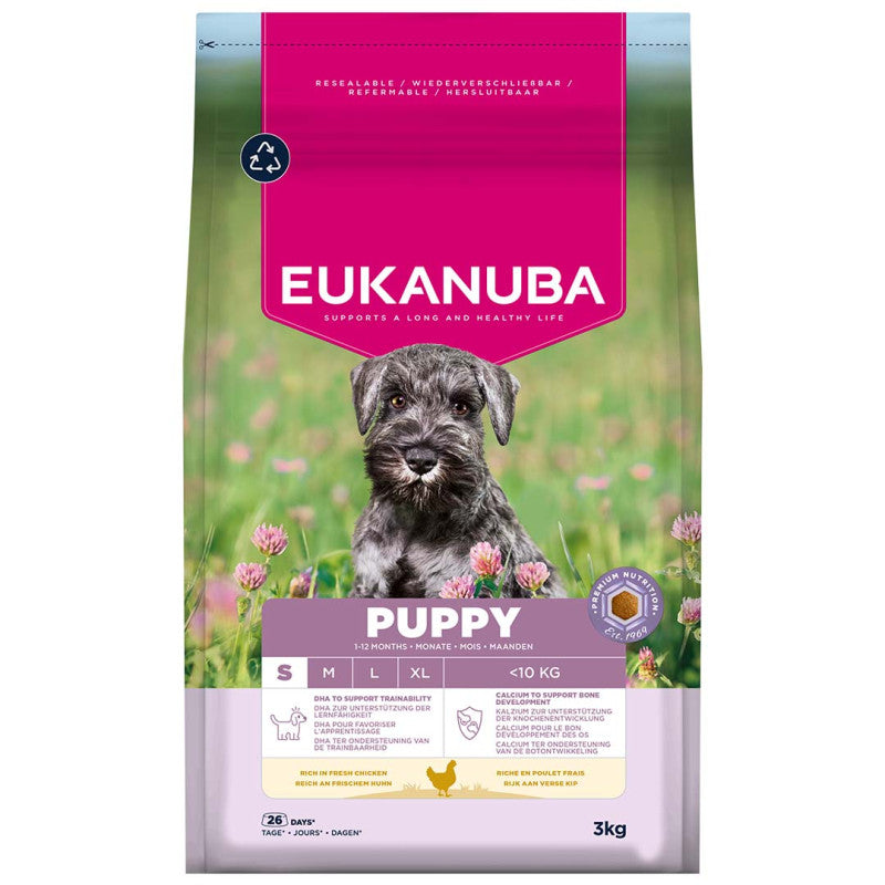 Eukanuba Croquettes pour Chiens Puppy & Junior, Petit, au Poulet, 3 kg