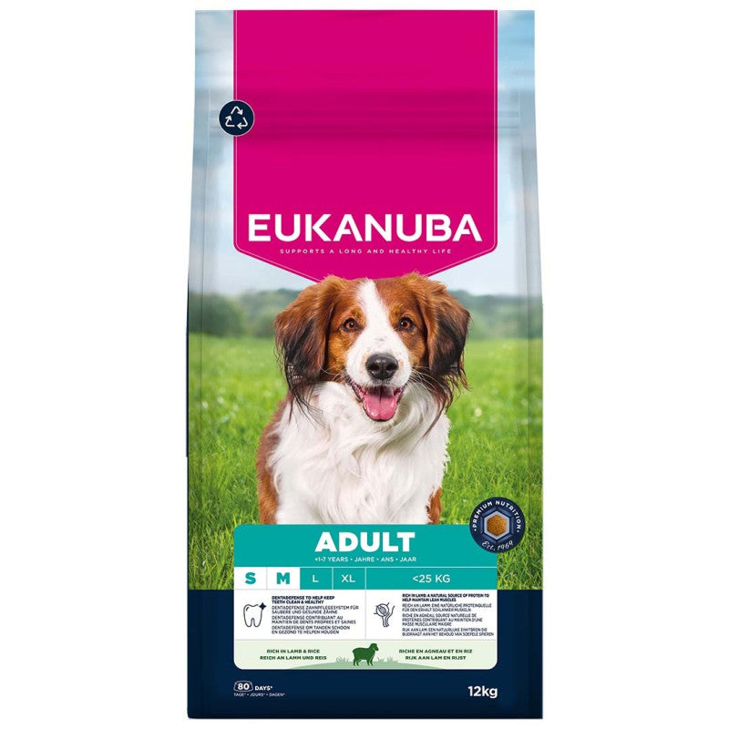 Eukanuba Vuxen Små och Medelstora Lamm och Ris, 12 kg