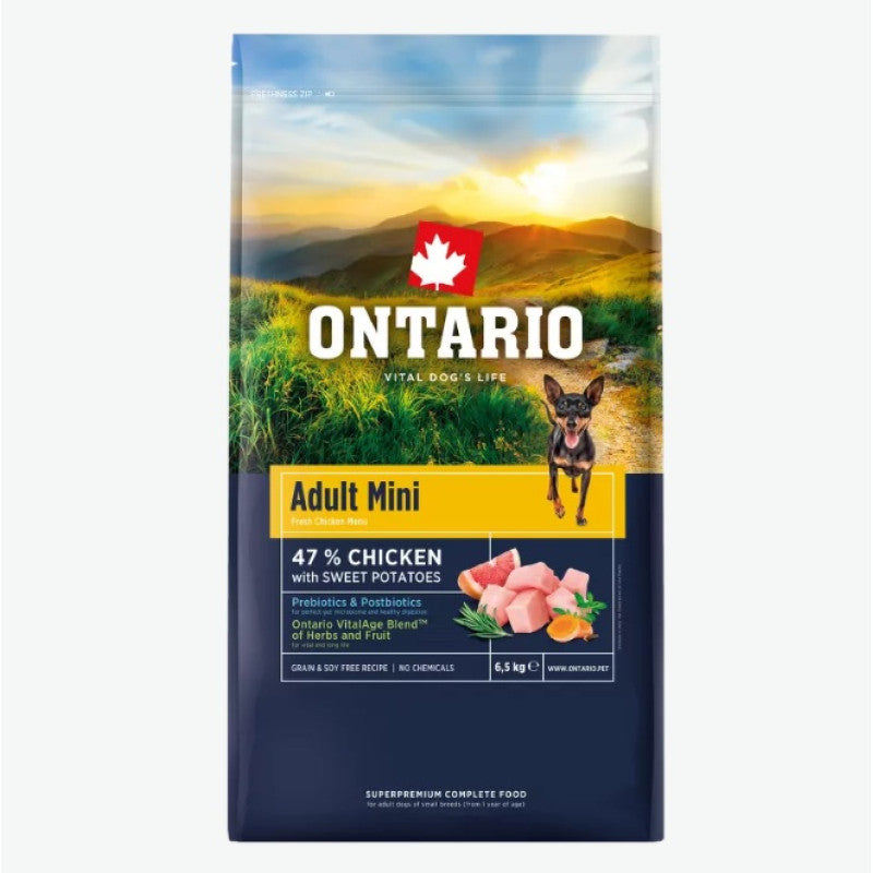 Ontario Dog Adult Mini Dry Dog Food with Chicken and Potatoes, 6,5 kg