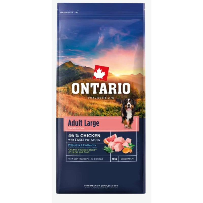 Ontario Dog Adult Large Dry Dog Food with Chicken and Potatoes, 12 kg
