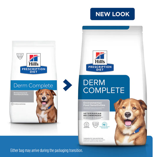 Hill's Prescription Diet Derm Complete Sausā barība suņiem ar rīsiem un olām ādas funkcijas veicināšanai, 4kg