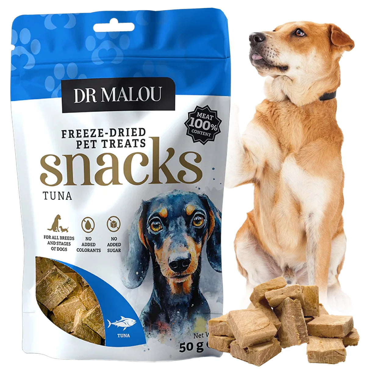Dr Malou Freeze-Dried Meat Cubes with Tuna for Dogs, 50g