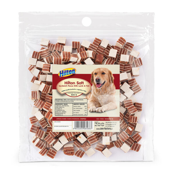 Hilton Soft Sandwich Pieces With Lamb & Fish, Dog Treats, 500g