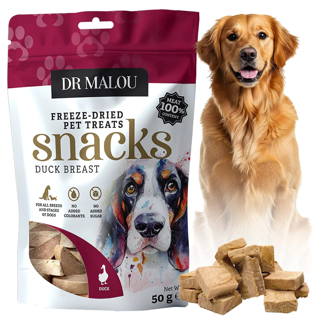 Dr Malou Freeze-Dried Meat Cubes with Duck Breast for Dogs, 50g