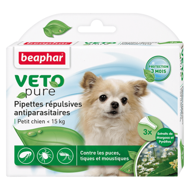 Beaphar VETO Pure Bio Spot On för liten hund <15kg - 3 pipetter - Avvisar loppor, fästingar och myggor