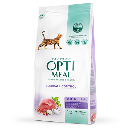 Optimeal For Adult Cats Hairball Sausā barība kaķiem ar pīli spalvu izvadīšanai, 10kg