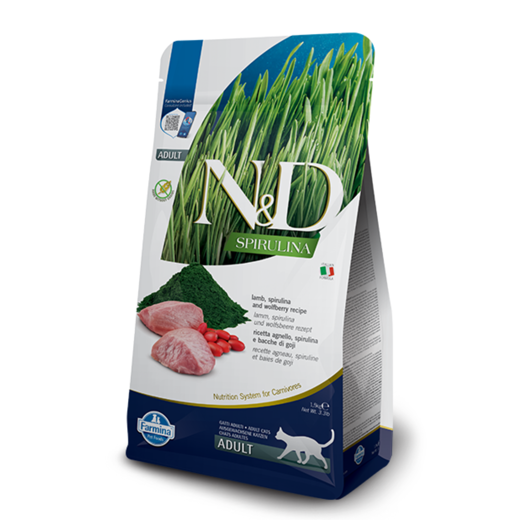 Farmina N&D Cat Spirulina Lamb Wolfberry Adult Dry Food, 1.5KG