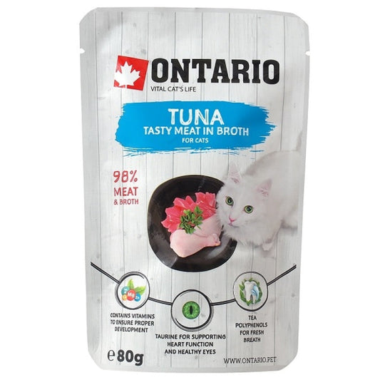 Ontario Pouch Mitrā Barība Kaķiem ar Tunci Buljonā, 80 g