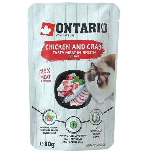Ontario Pouch Wet Cat Food with Chicken and Crab in Broth, 80 g