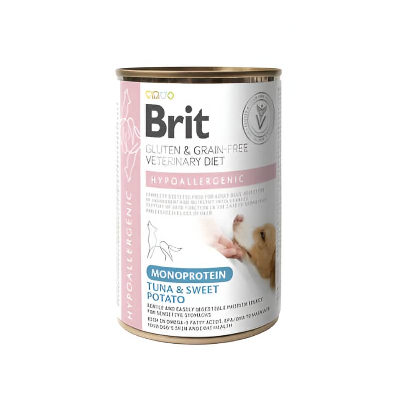 Alimento húmedo hipoalergénico monoproteico con atún para perros Brit Veterinary Grain Free Diets, 400 g