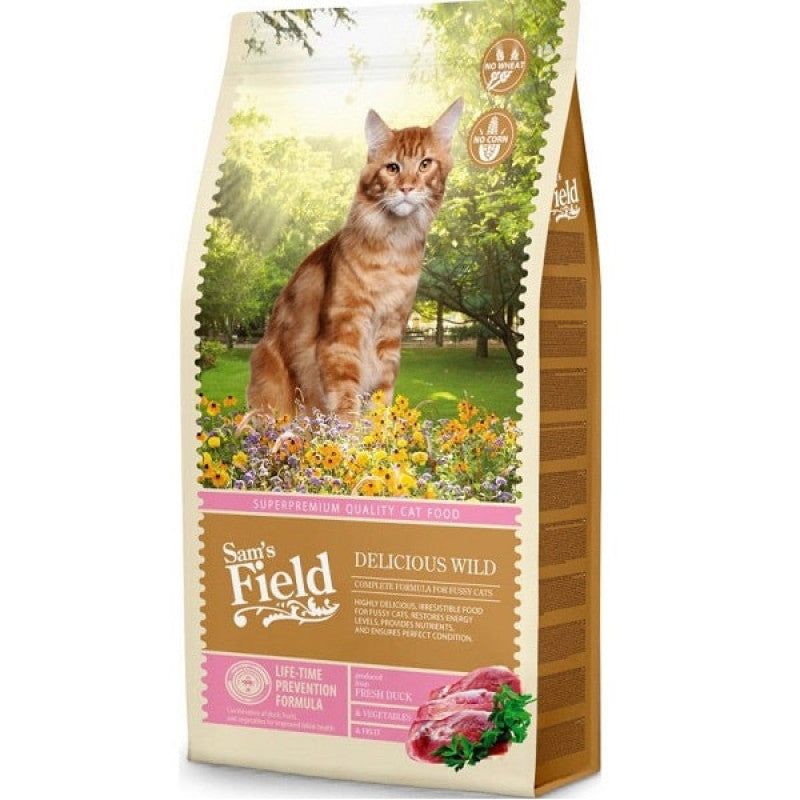Sams Field Dry Food For Adult Cats With Duck and Chicken, 7.5kg