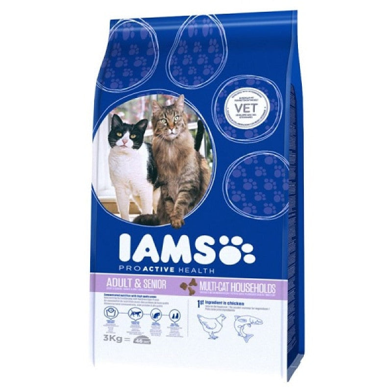 Iams Dry Cat Food Multicat with Chicken and Salmon, 15 kg