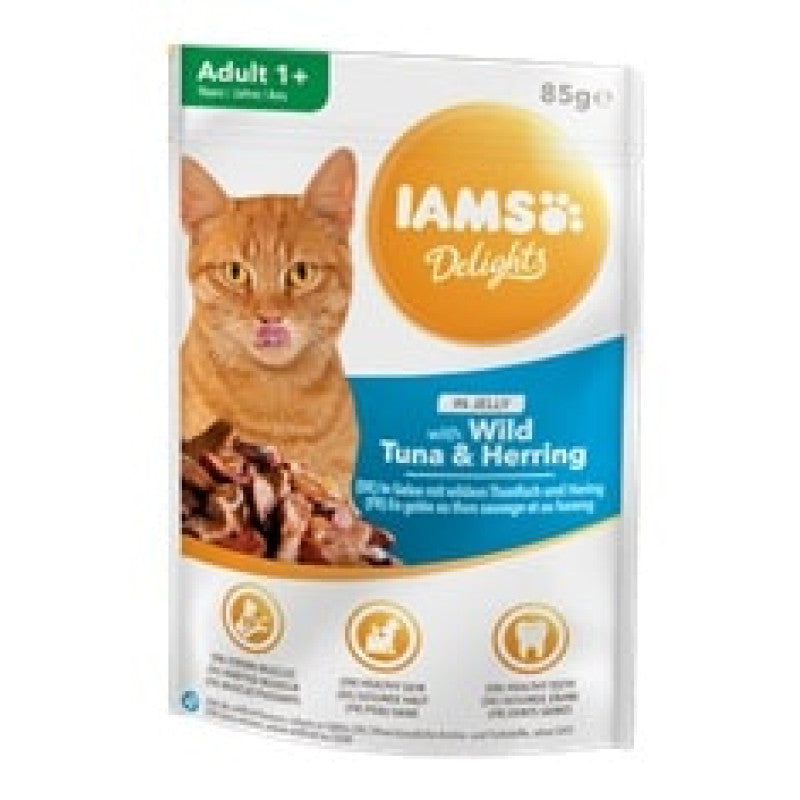 Iams Wet Cat Food Delight with Tuna & Herring in Jelly, 85 g