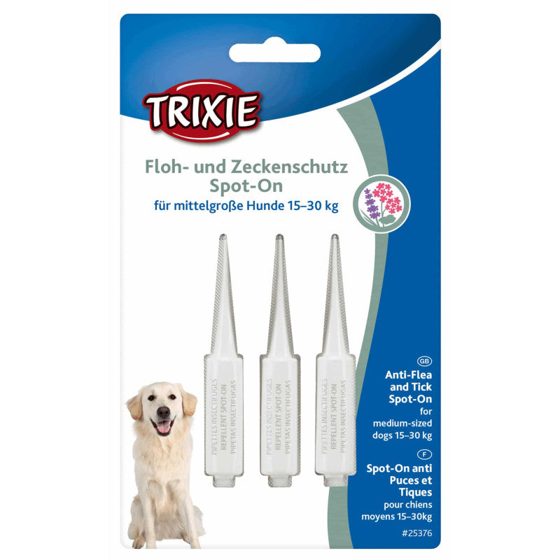 Trixie Spot On Protection contre les puces et les tiques pour chiens de taille moyenne, 3x5 ml - Votre bouclier de confiance contre les parasites