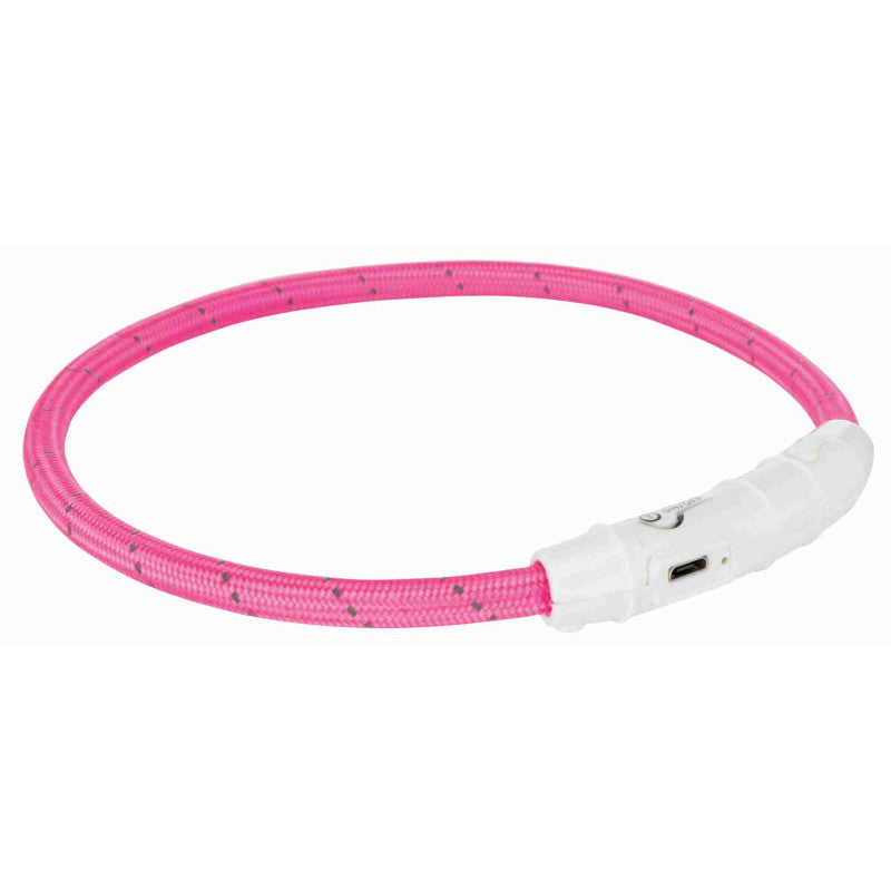 Atstarojoša kaklasiksna suņiem – Trixie Flash light ring USB, L–XL: 65 cm/ø 7 mm, pink