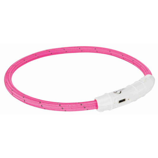 Atstarojoša kaklasiksna suņiem – Trixie Flash light ring USB, M–L: 45 cm/ø 7 mm, pink