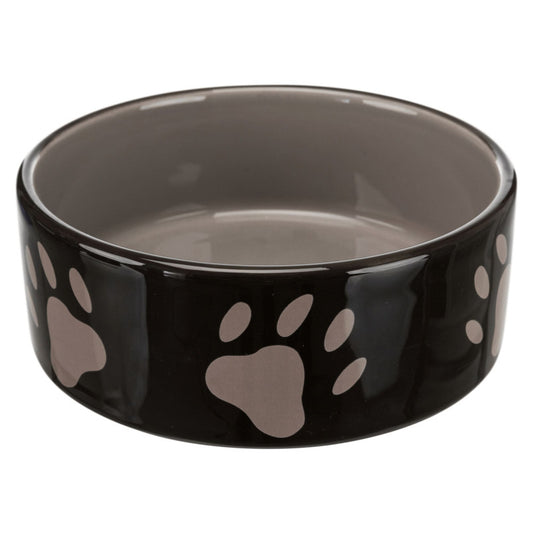 Trixie Ceramic bowl, with paw prints, 0.3 l/ø 12 cm, brown/cream