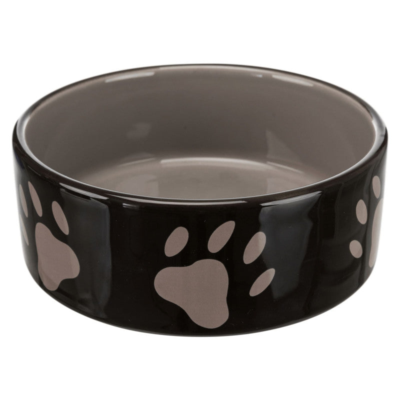 Trixie keramisk skål, med tassavtryck, 0.3 l/ø 12 cm, brun/krämig