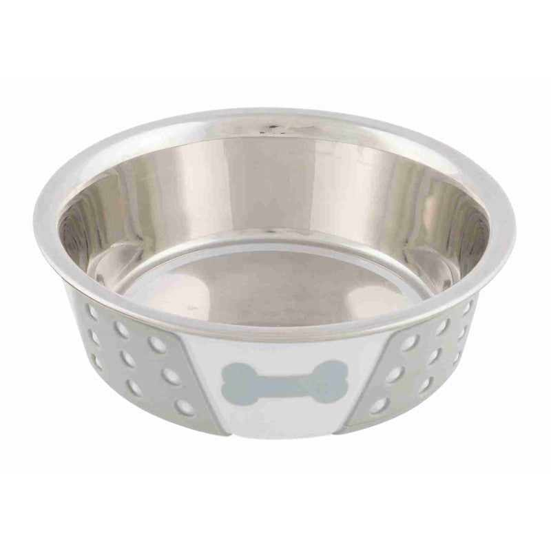 Trixie Stainless steel bowl with silicone, 0.4 l/ø 14 cm, white/grey