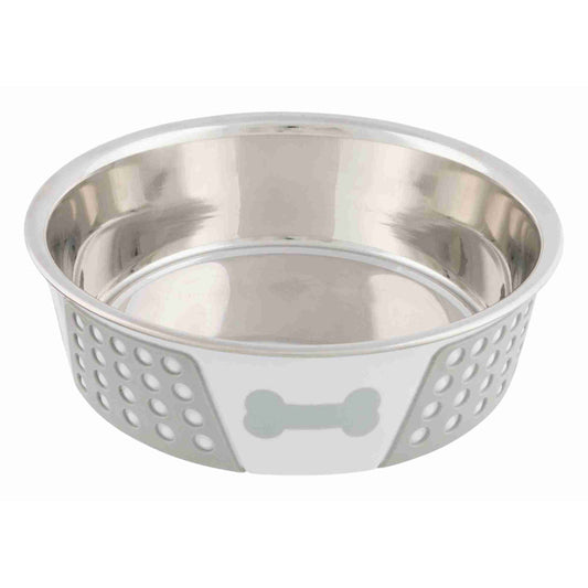 Trixie Stainless steel bowl with silicone, 1.4 l/ø 21 cm, white/grey