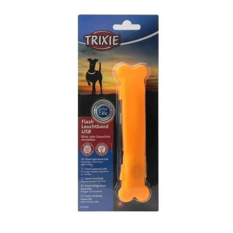 Trixie blinkande ljusband USB, för hundar, 15 × 2.5 cm, orange