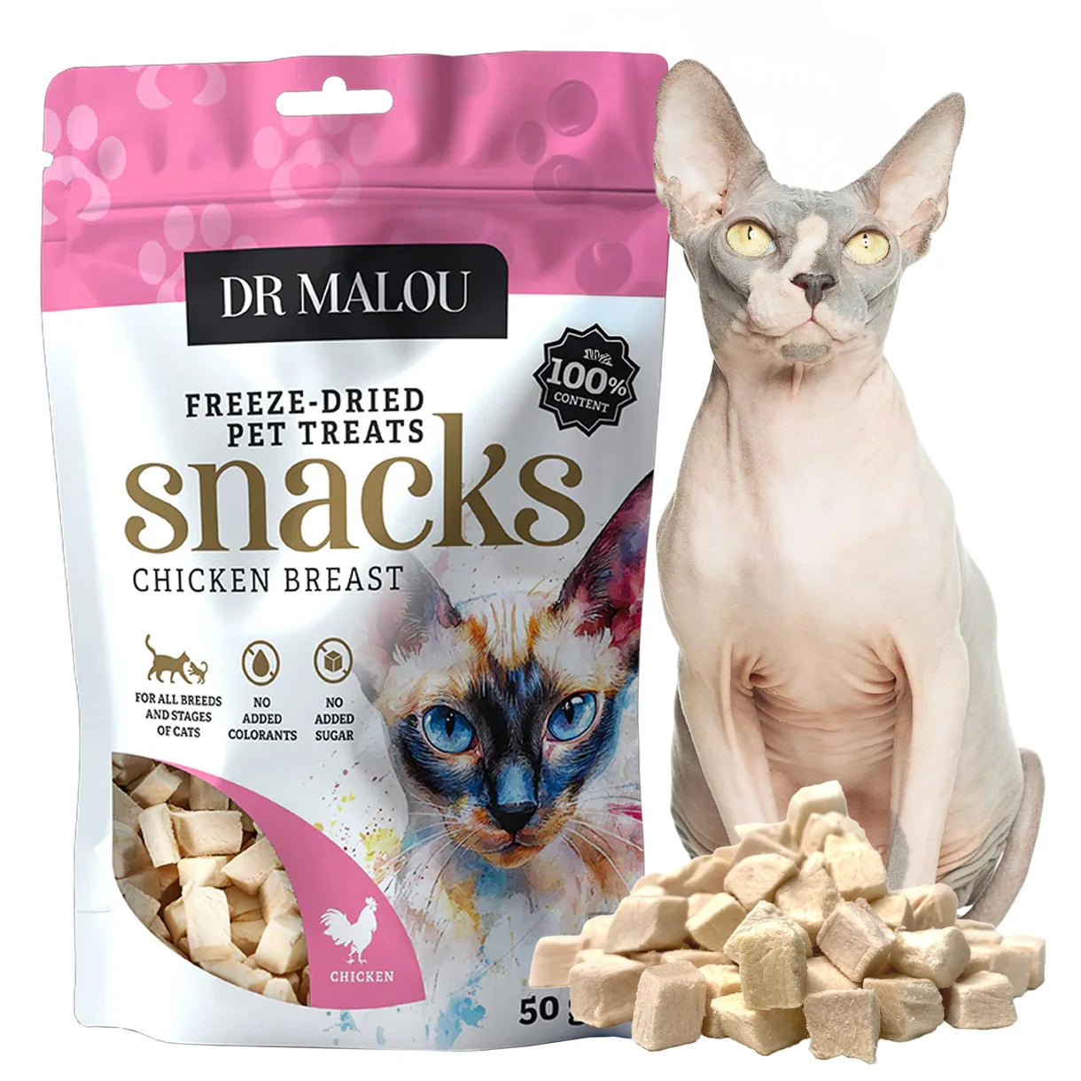 Dr Malou Freeze-Dried Meat Cubes for Cats with Chicken Breast, 50 g