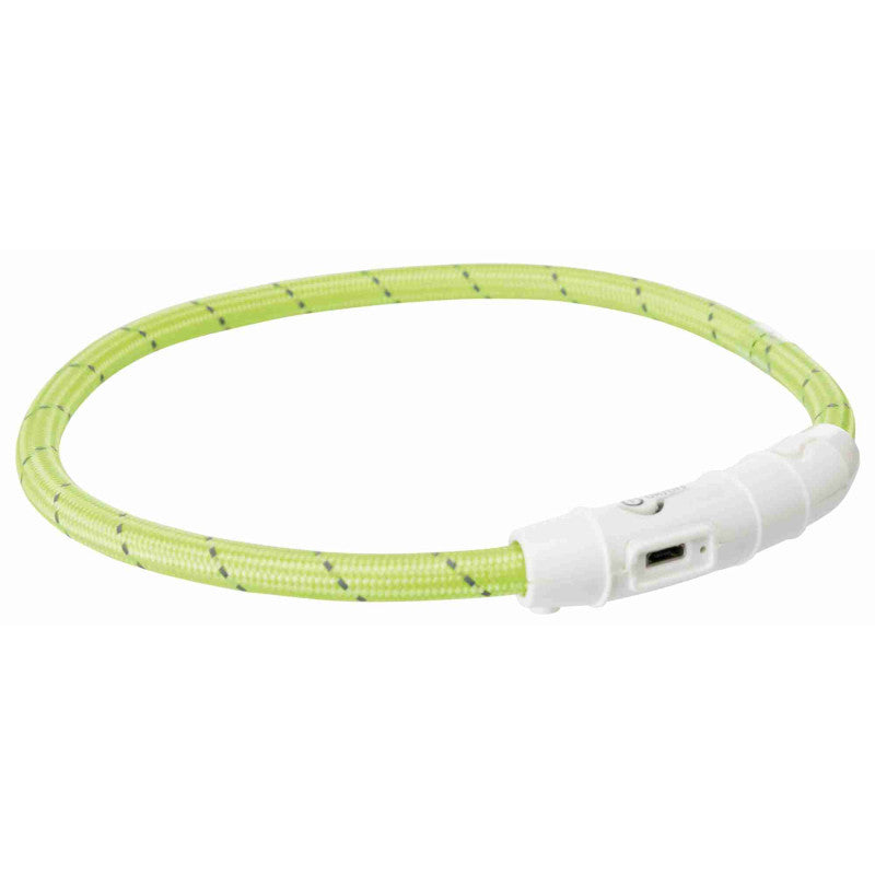 Atstarojoša kaklasiksna suņiem – Trixie Flash light ring USB, XS–S: 35 cm/ø 7 mm, green