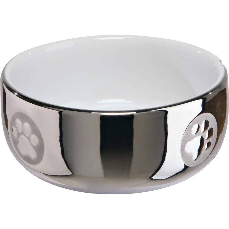 Trixie kattmatskål, keramik, 0.3 l/ø 11 cm, silver/vit