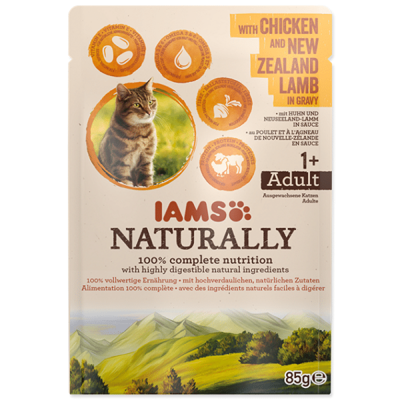 Iams Wet Cat Food Naturally Adult with Chicken & Lamb in gravy, 85 g