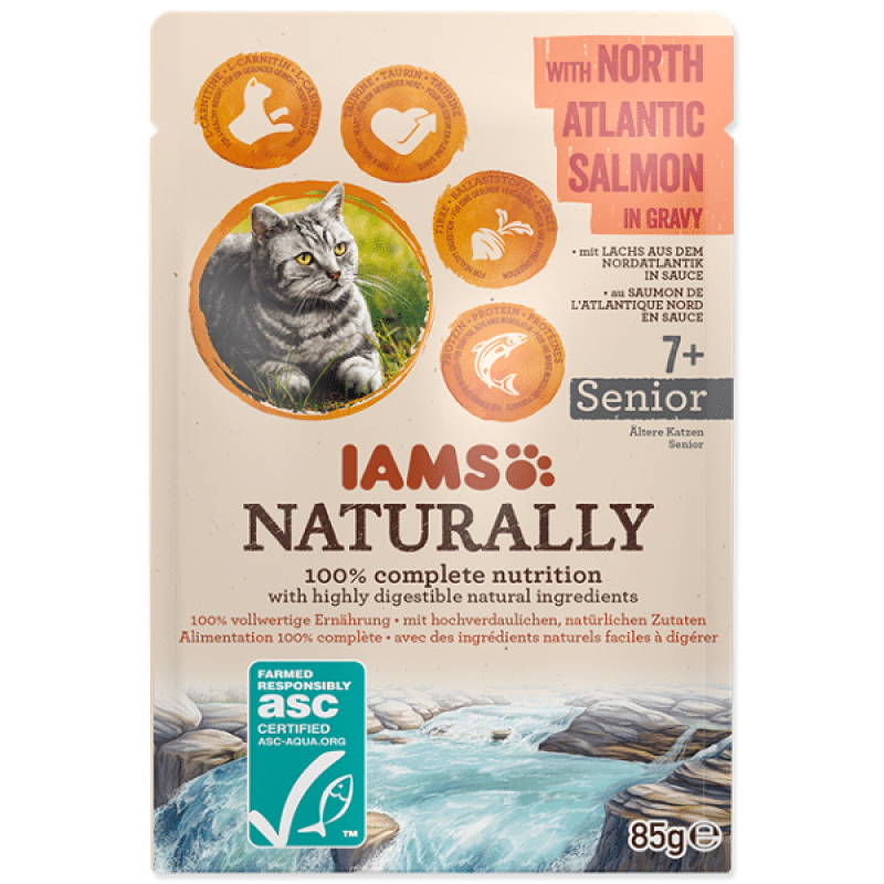 Iams Wet Cat Food Naturally Senior with Salmon in gravy, 85 g