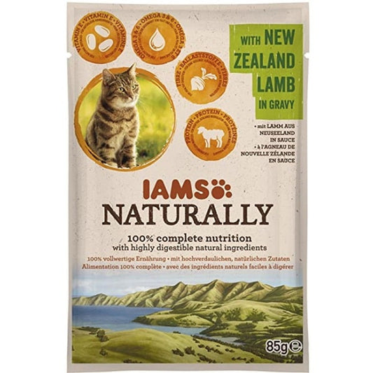 Iams Comida húmeda para gatos Naturally Adult con cordero en salsa, 85 g