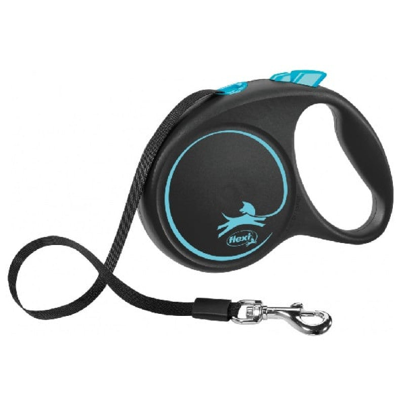 Inerces pavada suņiem - Flexi BLACK DESIGN, tape leash, M: 5 m, blue