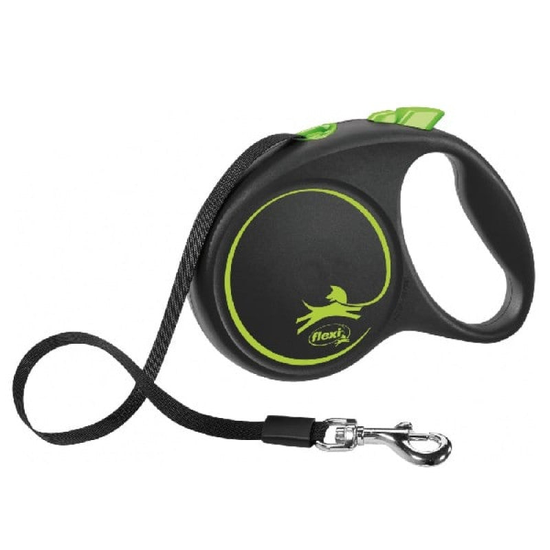 Inerces pavada suņiem – Flexi BLACK DESIGN, tape leash, L: 5 m, green