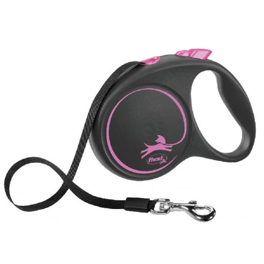 Inerces pavada suņiem – Flexi BLACK DESIGN, tape leash, L: 5 m, pink